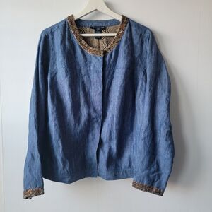 Saint Tropez West women's 100% linen Jacket size 1X Beaded snap button